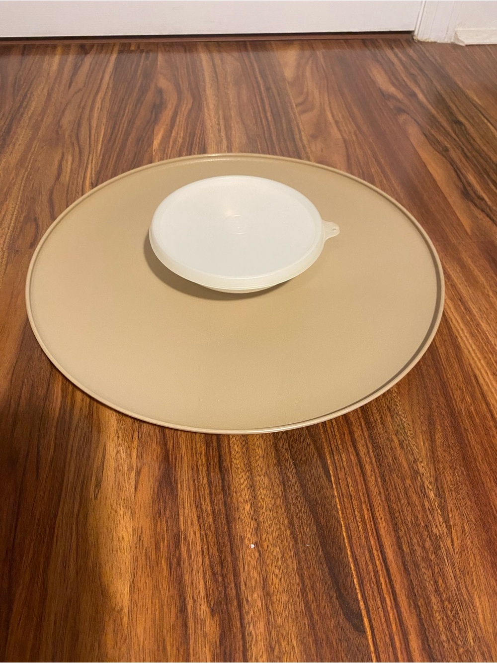 Vintage Tupperware Beige Serving Tray with Attachable Bowl and Lid